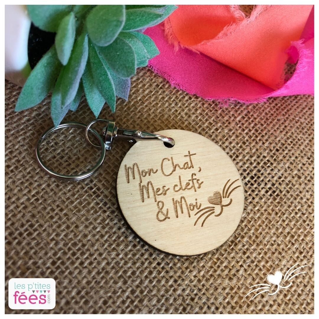 Engraved wooden keychain "My Cat, my keys & me" (catlover, pet)