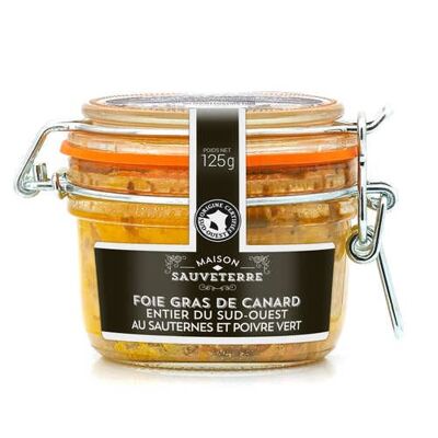Foie gras de canard entier du Sud-Ouest IGP au Sauternes et au poivre vert Maison Sauveterre - Bocal Le Parfait 125g