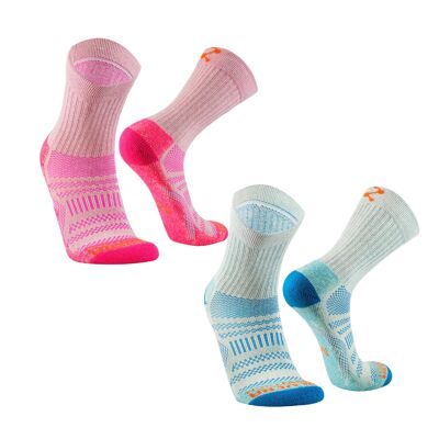 Altura I 2 Pairs of Premium PIMA Cotton Hiking Socks, Padded, Anti-Blistering, Trekking Socks for Hiking - Outdoor Socks Trekking Sports Socks for Women and Men - Cyan/Pink