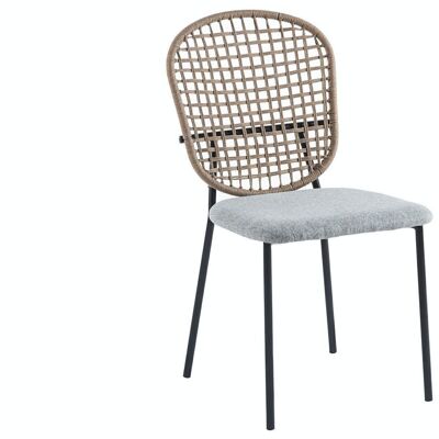 GRAY STRING DINING CHAIR / BROWN ROPE.