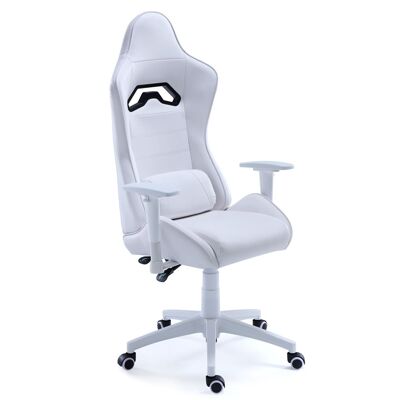 SWIVEL AND RECLINING GAMER ARMCHAIR JORDAN SIMIL WHITE LEATHER.