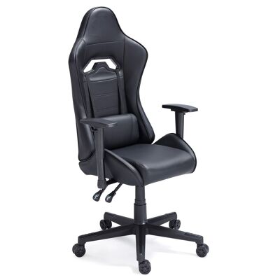 SWIVEL AND RECLINING GAMER ARMCHAIR JORDAN SIMIL BLACK LEATHER.