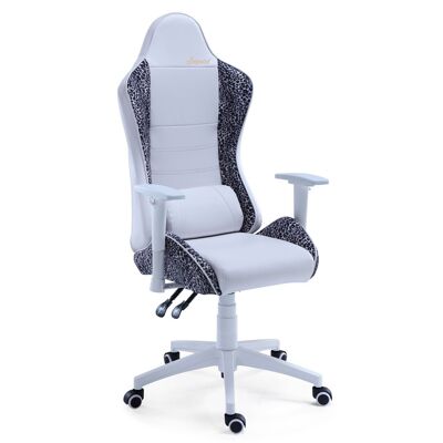 FAUTEUIL GAMER PIVOTANT ET INCLINABLE JORDAN LEOPARD BLANC / LEOPARD