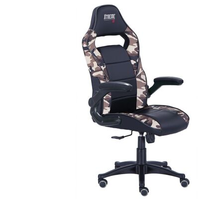 HEIGHT ADJUSTABLE GAMER SPORT SWIVEL ARMCHAIR IN BLACK FAMILY LEATHER - CAMOUFLAGE.