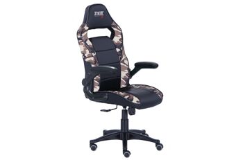 FAUTEUIL PIVOTANT GAMER SPORT RÉGLABLE EN HAUTEUR EN CUIR FAMILIAL NOIR - CAMOUFLAGE.