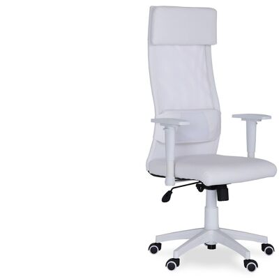 AIRFLOW SWIVEL ARMCHAIR LEATHER-LIKE / WHITE BREATHABLE NET.