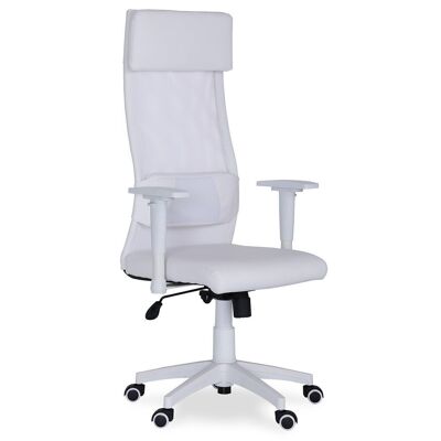 POLTRONA GIREVOLE AIRFLOW SIMILPELLE / RETE TRASPIRANTE BIANCA.