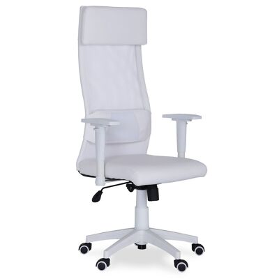 AIRFLOW SWIVEL ARMCHAIR LEATHER-LIKE / WHITE BREATHABLE NET.