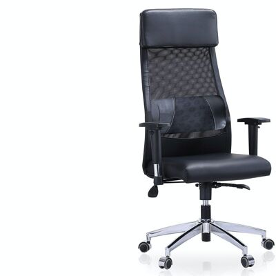 AIRFLOW SWIVEL ARMCHAIR FAMILY LEATHER / BLACK BREATHABLE NET.