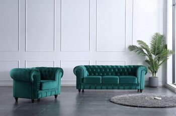 CANAPÉ CHESTERFIELD 1 PLACE VELOURS VERT 2