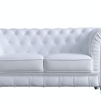 CHESTERFIELD SOFA 2 SEATS WHITE FAUX LEATHER