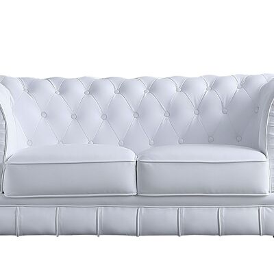 CHESTERFIELD SOFA 2 SEATS WHITE FAUX LEATHER