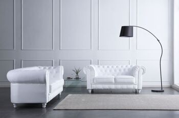 CANAPÉ CHESTERFIELD 2 PLACES SIMILI CUIR BLANC 2