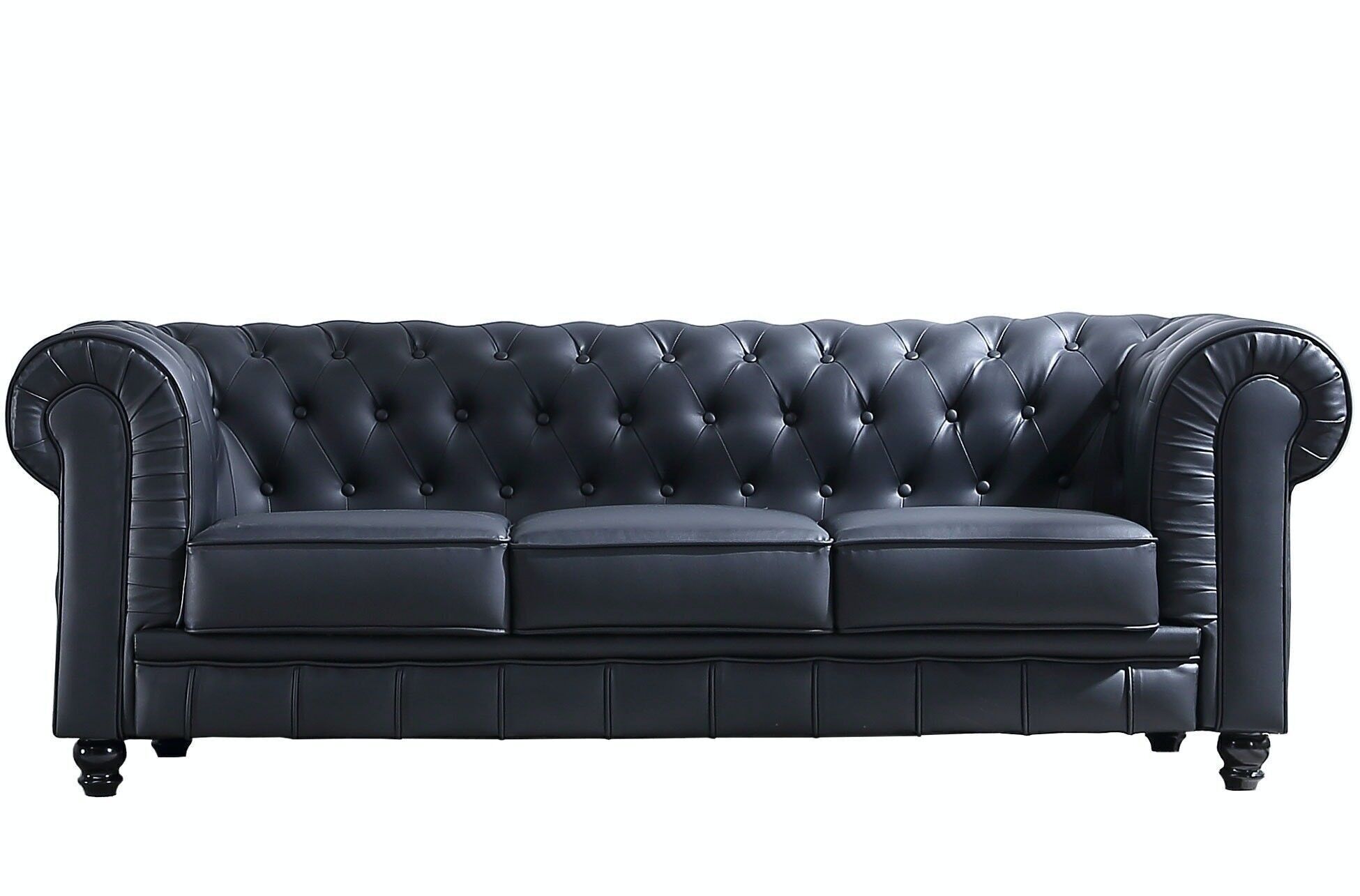 CHESTERFIELD SOFA 3 SITZE KUNSTLEDER SCHWARZ