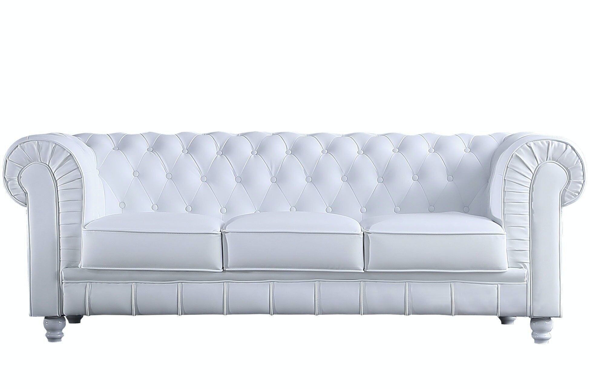 DIVANO CHESTERFIELD 3 POSTI IN ECOPELLE BIANCO