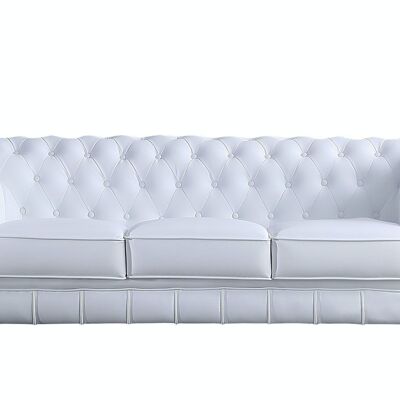 CHESTERFIELD SOFA 3 SEATS WHITE LEATHER FAUX