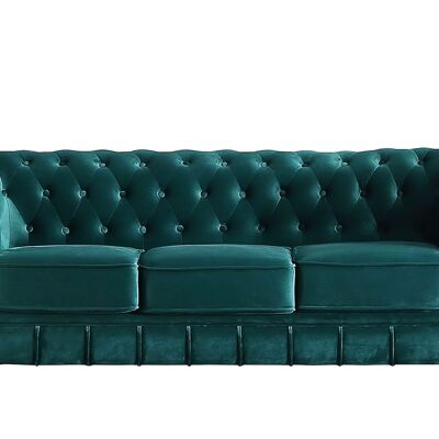 CHESTERFIELD 3 SEATS GREEN VELVET SOFA