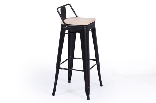 TABURETE ALTO TOLIX NEGRO ASIENTO MADERA ROBLE NORDISH.