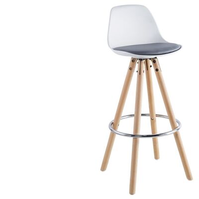 TALL STOOL WHITE SUEDE GRAY UPHOLSTERED SEAT.