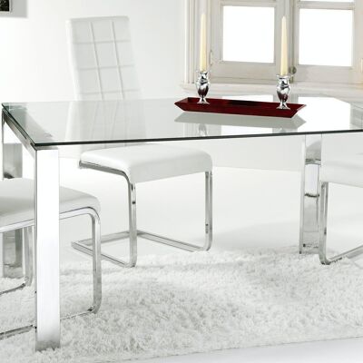 UNIVERSAL MODEL GLASS DINING TABLE FIXED CHROME LEGS