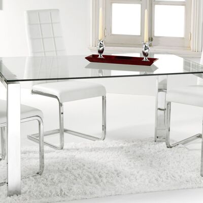 UNIVERSAL MODEL GLASS DINING TABLE FIXED CHROME LEGS