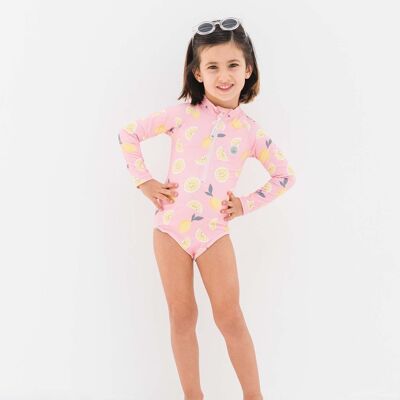 Girl Swimsuit Long Sleeve-Pink Lemonade PINK