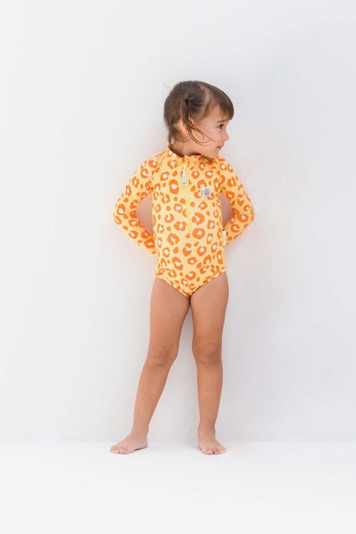 Girl Swimsuit Long Sleeve-Animal Print YELLOW