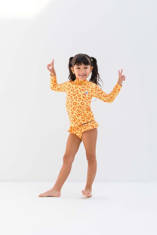 Girl 2 pieces suit Long Sleeve-Animal Print YELLOW