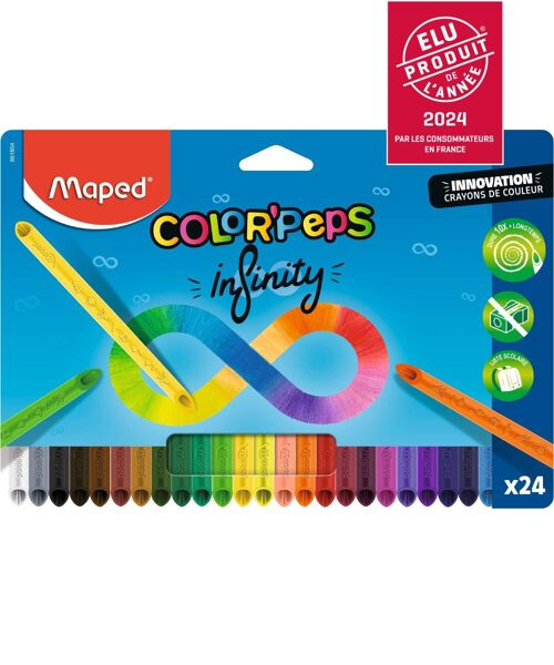 Crayons de Couleur Infinity x24 - Maped - Crayons de couleurs scolaire durent 10 fois plus longtemps, 100% mine