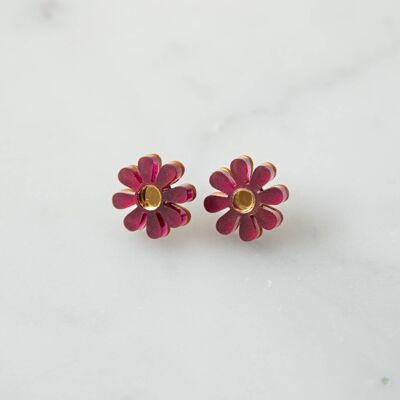 Daisy Stud Earrings in Aubergine Purple and Gold