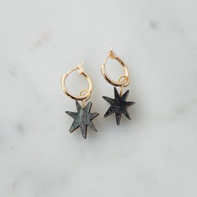 Hand Drawn Star Hoops in Smoke Black Sparkle