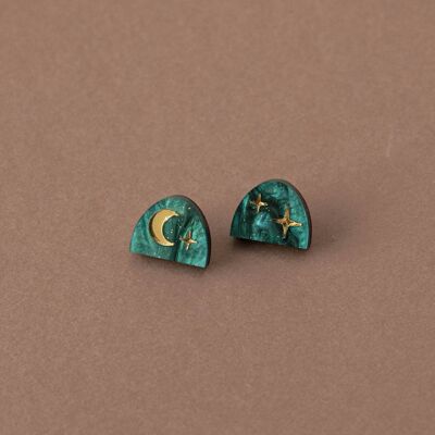 Moon Rising Arc Studs in Teal Marble