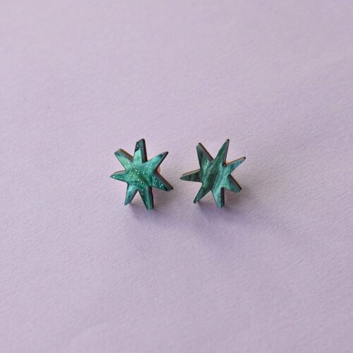 Hand Drawn Star Studs in Marble Teal Sparkle