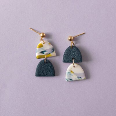 Two by Two Earrings in Teal, Lilac and Chartreuse