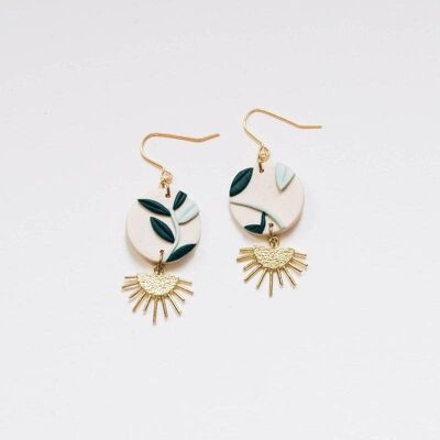Foliage with Brass Drop Earrings, Embroidery Floral Inspired