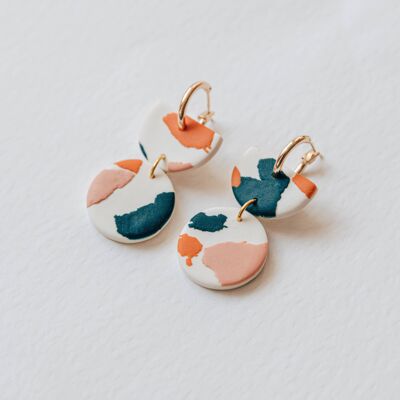 Stephanie Hoop Earrings in Deep Teal, Pink & Orange Terrazzo