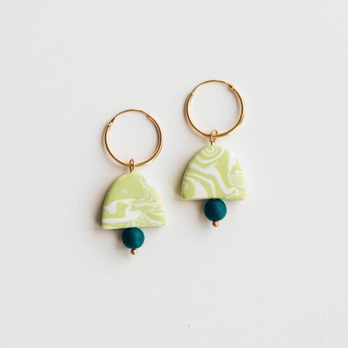 Bud Drop Hoops in Pear Green 60's Swirl with Teal Bead