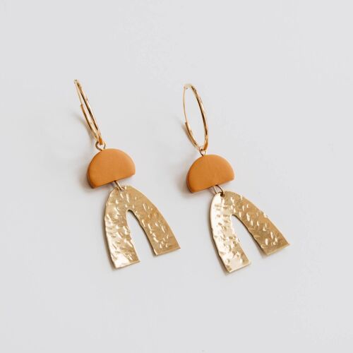 Grace Brass Arc Hoop Earrings in Mustard