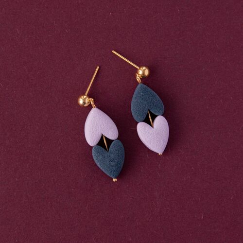 Queen of Hearts Drop Earrings in Teal and Lilac