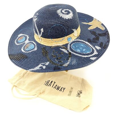 Chapeau de soleil pour femme pliable à bord large imprimé bord de mer (57 cm)