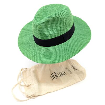 Chapeau de Soleil de Voyage Pliable Style Panama - Vert & Noir (57cm)