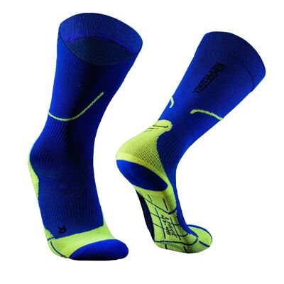 Enforma I calze a compressione, calze a compressione calze contenitive per corsa, volo sportivo, viaggio, ciclismo, calze da corsa per donna e uomo - cobalto/neon | SILVERA NANOTECNOLOGICO