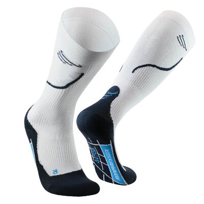 Enforma I Compression Stockings, Compression Socks Support Stockings for Running Sport Flight Travel Cycling, Running Socks for Women and Men - White/Navy | SILVERA NANOTECH