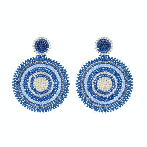 Blue & Gold Beaded Circle Drop Earrings