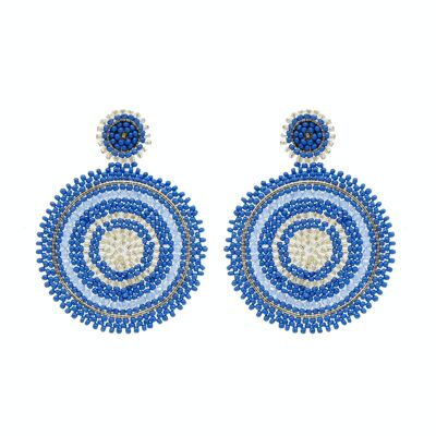 Blaue und goldene Perlen-Kreis-Tropfen-Ohrringe