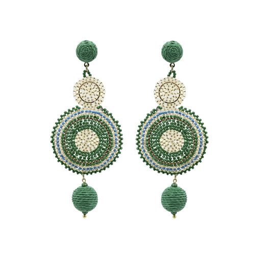 Green & Gold Double Beaded Circle Drop Earrings