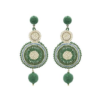 Pendants d'oreilles vert et doré Double Beaded Circle