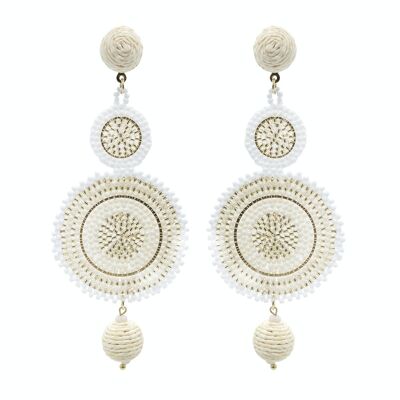 Pendants d'oreilles blancs et dorés Double Beaded Circle