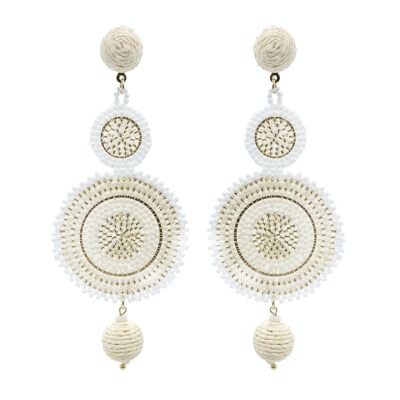 White & Gold Double Beaded Circle Drop Earrings
