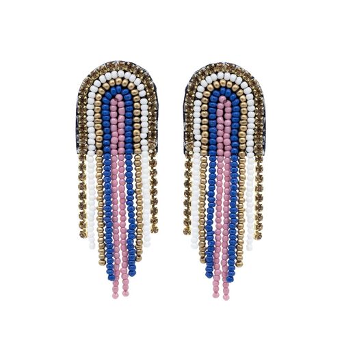 Short Pink & Blue Beaded Drape Earrings